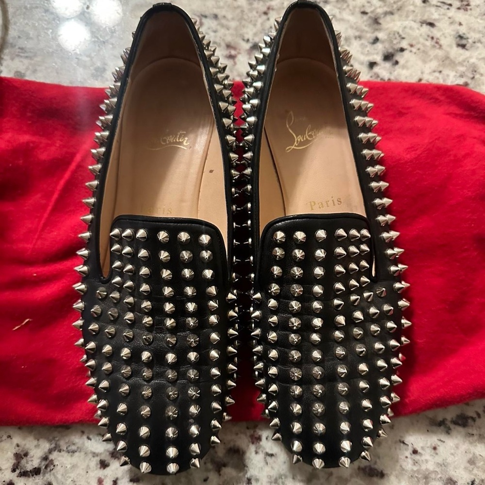 Christian Louboutin Black Studded Spike Loafers